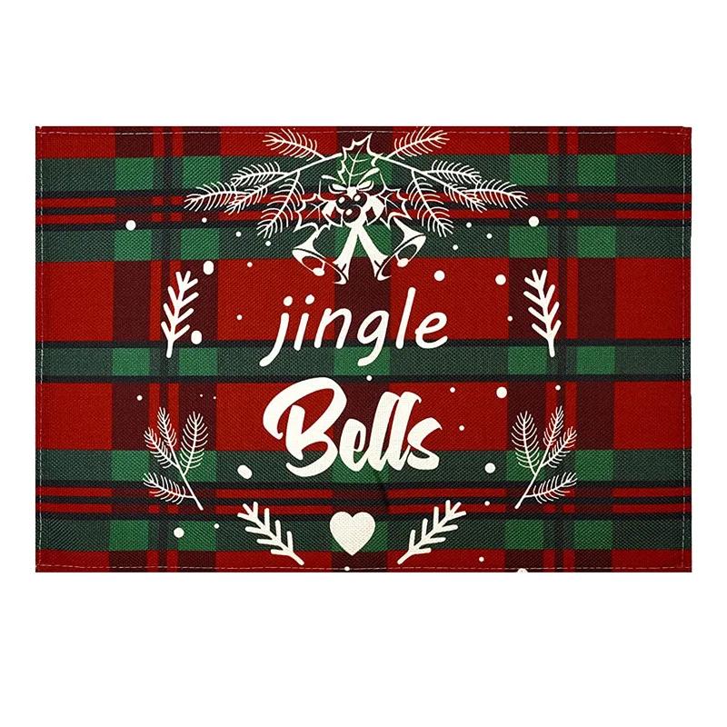 Christmas Placemats Table Mats Plaid Snowflake Santa Claus Coaster Pad Cup Dining Kitchen Placemat Non-Slip Home Decorations
