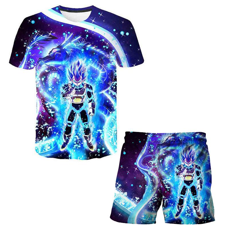 Maglietta con cartone animato giapponese Dragon Ball Z per bambini, maglietta e pantaloncini, set da due pezzi per ragazzi estivi, maglietta+pantaloncini, pantaloni da spiaggia 120cm