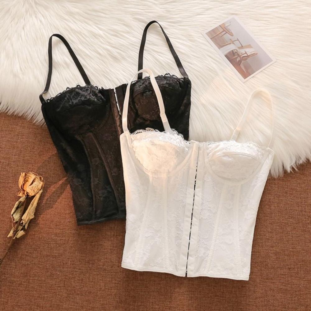 Sleeveless Lace Camisole Hollow Suspender Vest Elegant Crop Tops  Ladies