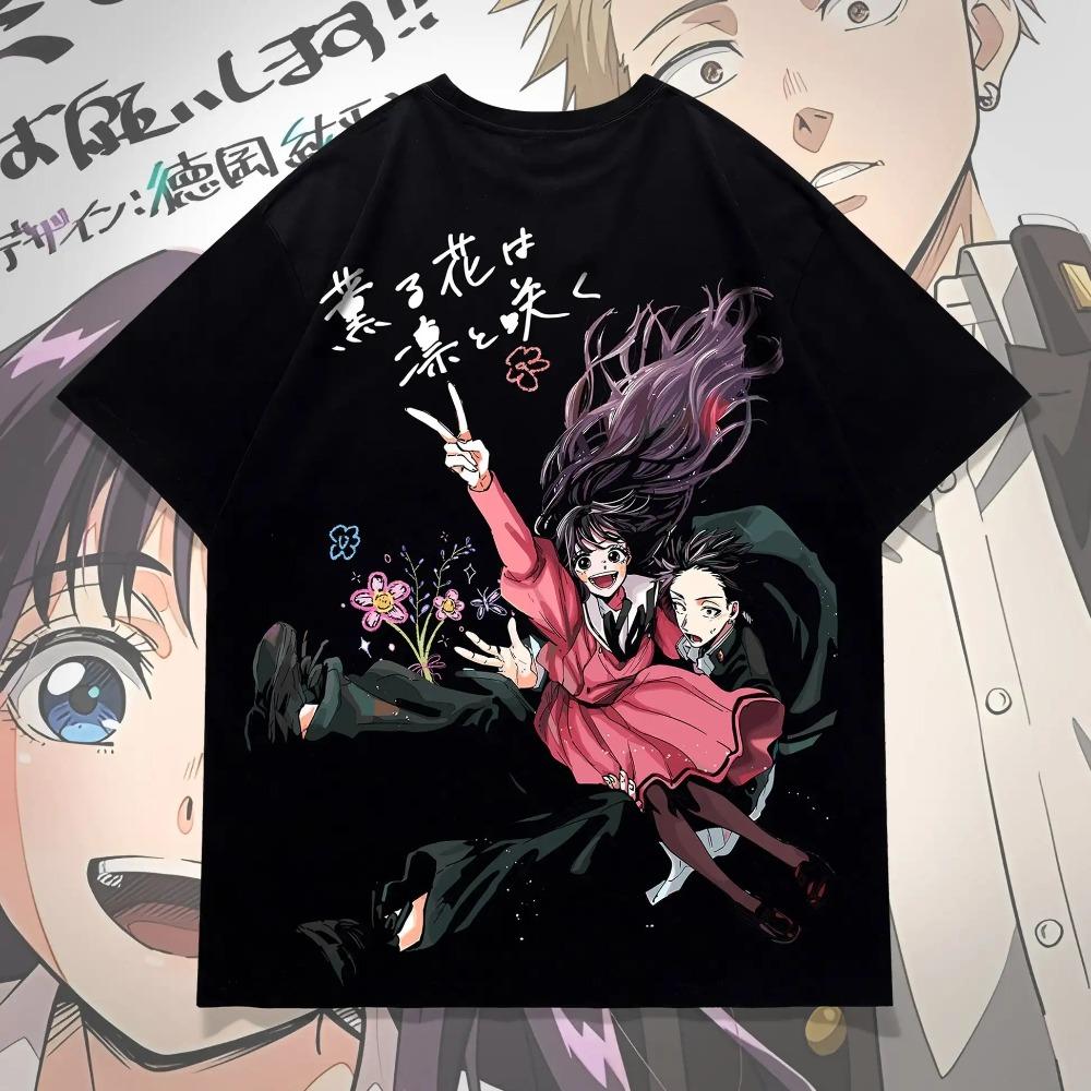 Kaoruko Kwitnący Kwiat Deser Anime Koszulka Urocza Dziewczyna Manga Kwiatowa Estetyka Czarna Unisex Oversize Wygodna Modna Koszulki Damskie I Męskie