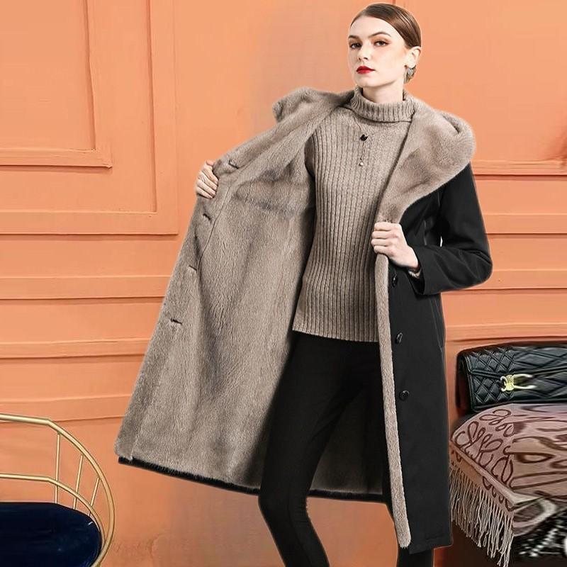Womens Mid-Length Faux Fur Coat With Hood Warm Lined Winter Outerwear Adults