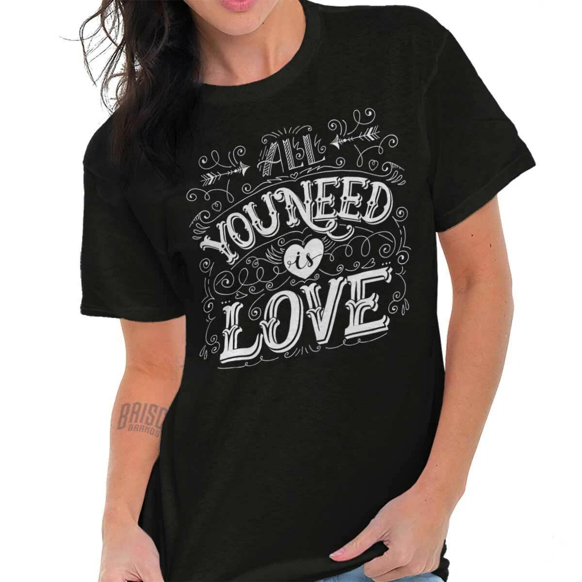 Love Is All You Need Classic Positive Music Womens Graphic Crewneck T Shirt Tee L
