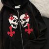 Cross-border new product spot skull wings hooded zipper sweater women's fleece thickened loose sports cardigan sweater women's