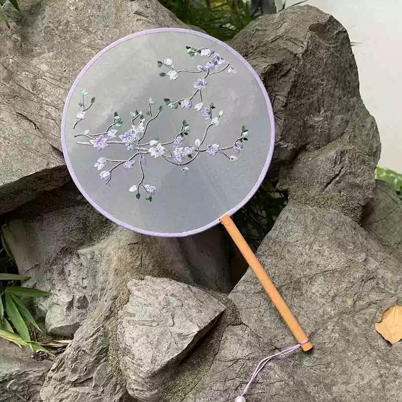 Embroidered Round Fan, Chinese Ancient Style Round Fan, Fairy-Like Hanfu Cheongsam Fan, Classical Palace Fan, Gardenia Jasmine Dance Fan