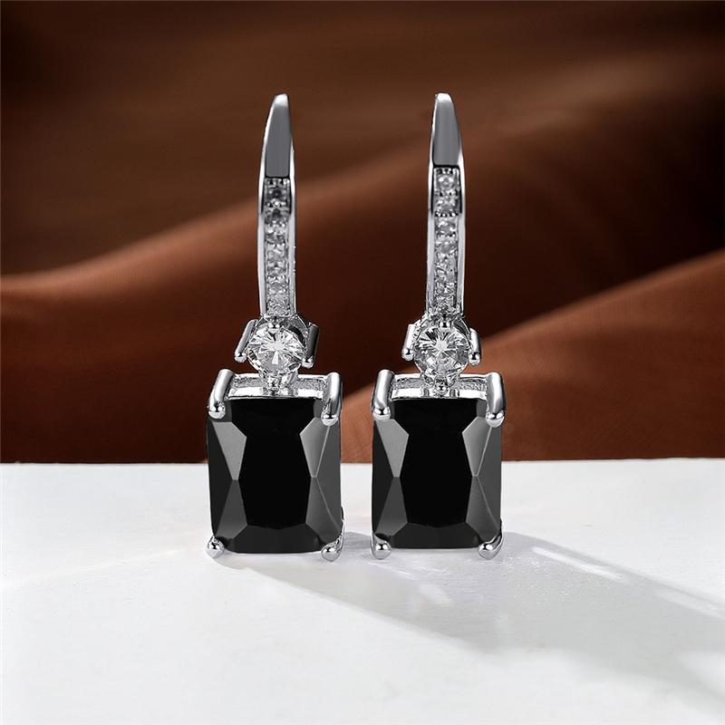 Boho Silber Farbe Party Kleine Zierliche Quadratische Stein Tropfen Ohrringe für Frauen Rechteck Baumeln Ohrringe Hochzeit Schmuck