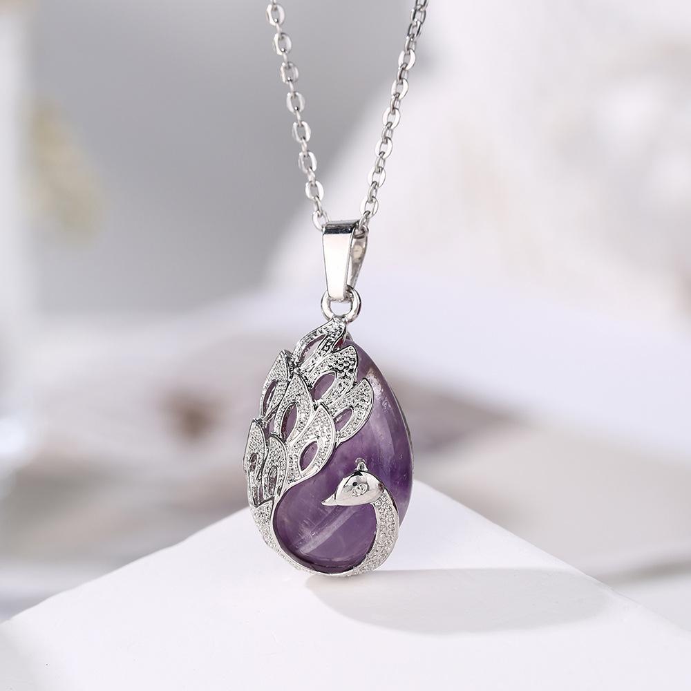 Natural crystal pendant, inlaid with amethyst peacock necklace, fashionable accessory,Christmas gift, Stocking stuffers, Valentine's Day gift