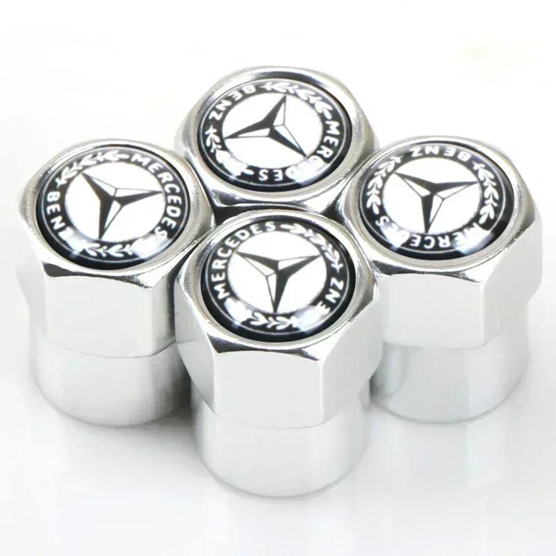 UKY5 Car Tire Valve Stems Cap Knurling Style Tire Valve Cap Tire Wheel Stem Air Valve Cap For Mercedes Benz W211 W204 W210 CLA GLA