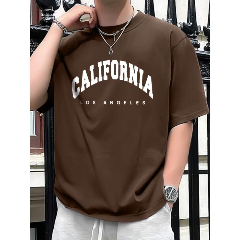 Summer men's 100% pure cotton casual loose fit plus CALIFORNIA printed sports comfortable round neck short sleeved T-shirt top
