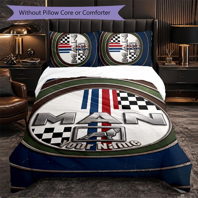 Set Biancheria da Letto Personalizzato con Testo Nome Camion MAN, 1 Copripiumino & 2 Federe Regalo Personalizzato per Camera da Letto