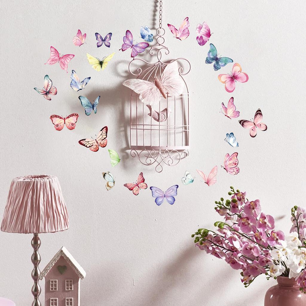 1Pc Watercolor Butterflies Wall Stickers Room Decor for Kids Room Bedroom Wall Decoration Nursery Living Room Wall Decals DIY