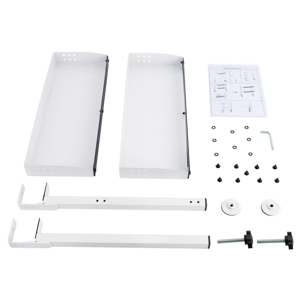Clamp-On Desk Shelf – 2-Tier Under/Over Desk Storage Organizer with Guardrail – White
