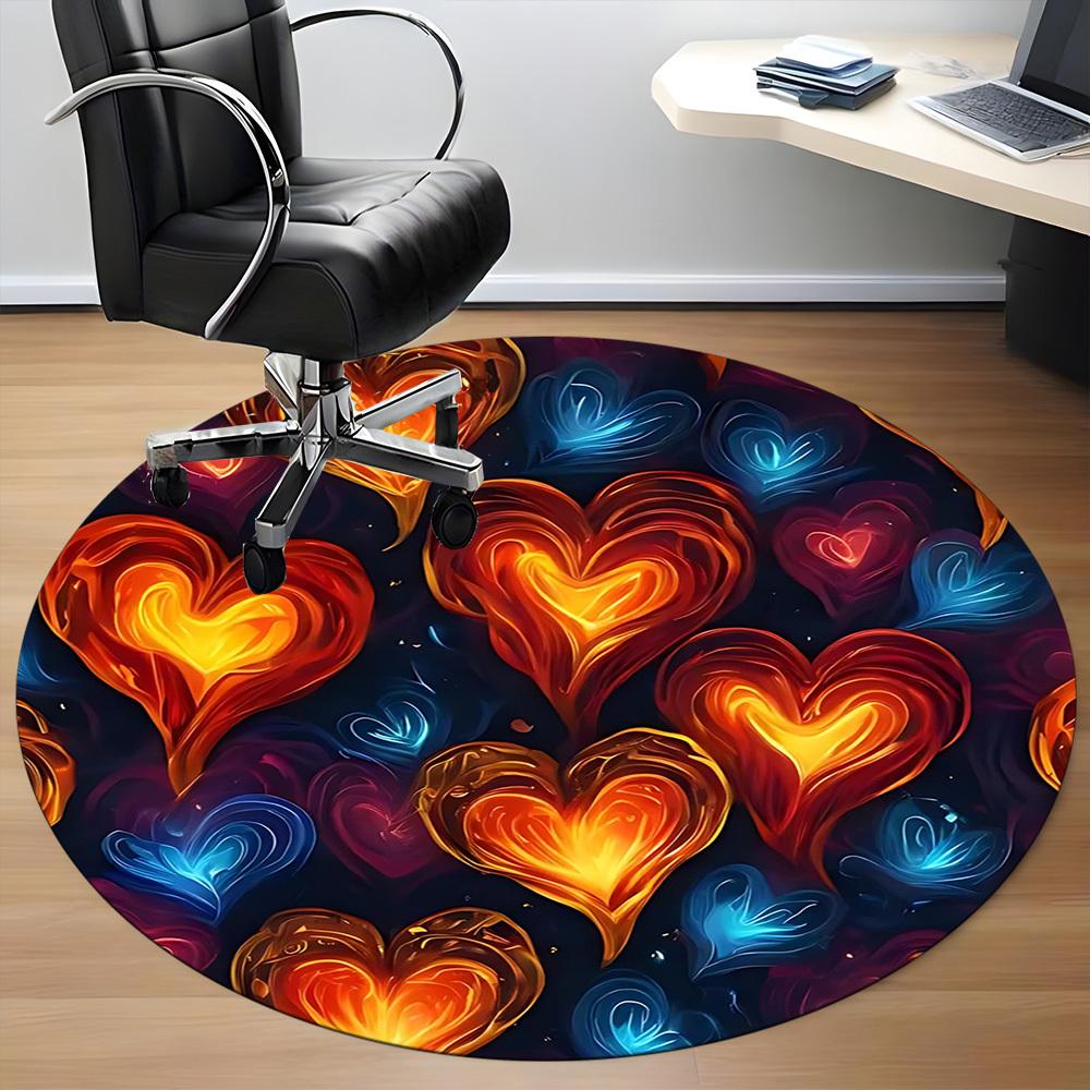1PC Heart Flames Office Round Area Rug, Indoor Mat Suitable For Office, Under Office Chairs Bedroom Living Room Home Decor, Room DecoT1223080