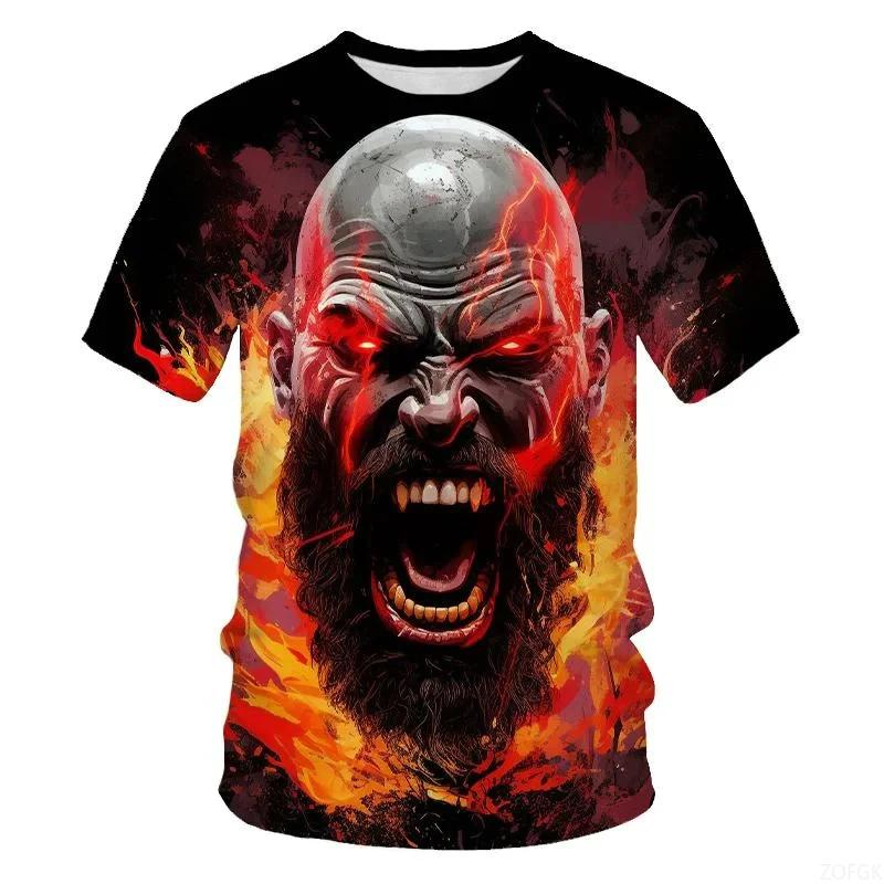 Men's Fashion Game Character 3D Printed T-shirt Hip Hop Trend Harajuku Street Wear Round Neck Short Sleeve God of War Summer