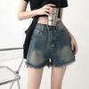 Women's Denim Shorts with Retro Tassel Design High Waist Straight Leg Wide Leg A-line Shorts
