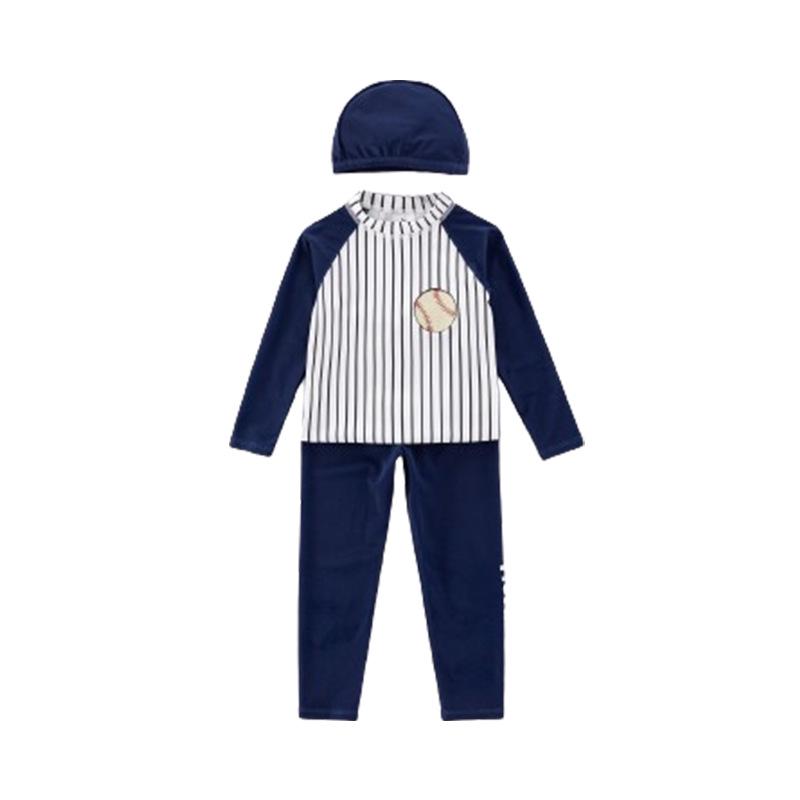 Kids' Korean Style Striped Baseball Swimsuit Set