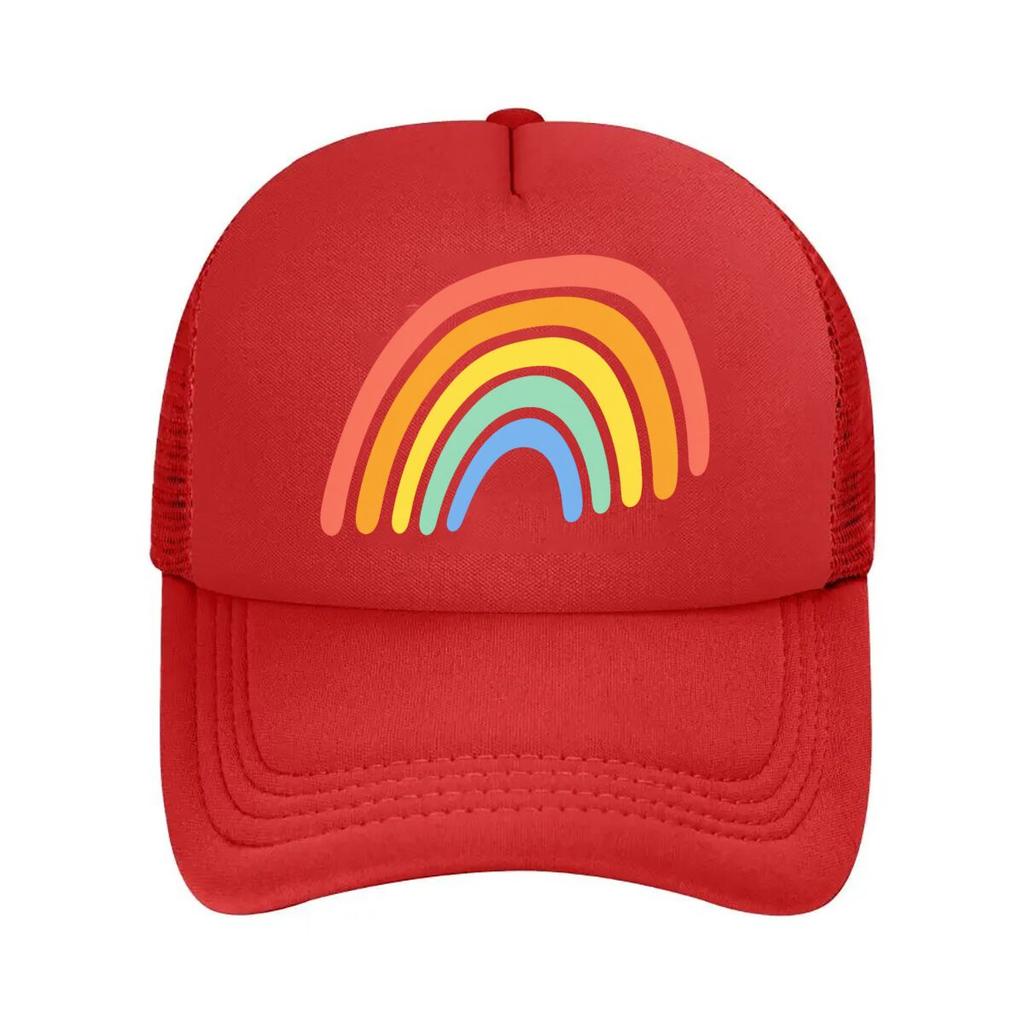 Retro Rainbow Arch Minimal Graphic Mesh Baseball Cap Polyester Forward Observations Hat Adjustable Golf Hat Summer