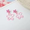 925 Silver Needle Korean Fashion Pink Flower Drop Earrings For Women Jewelry Trending New Women's French Blue Earrings Gift