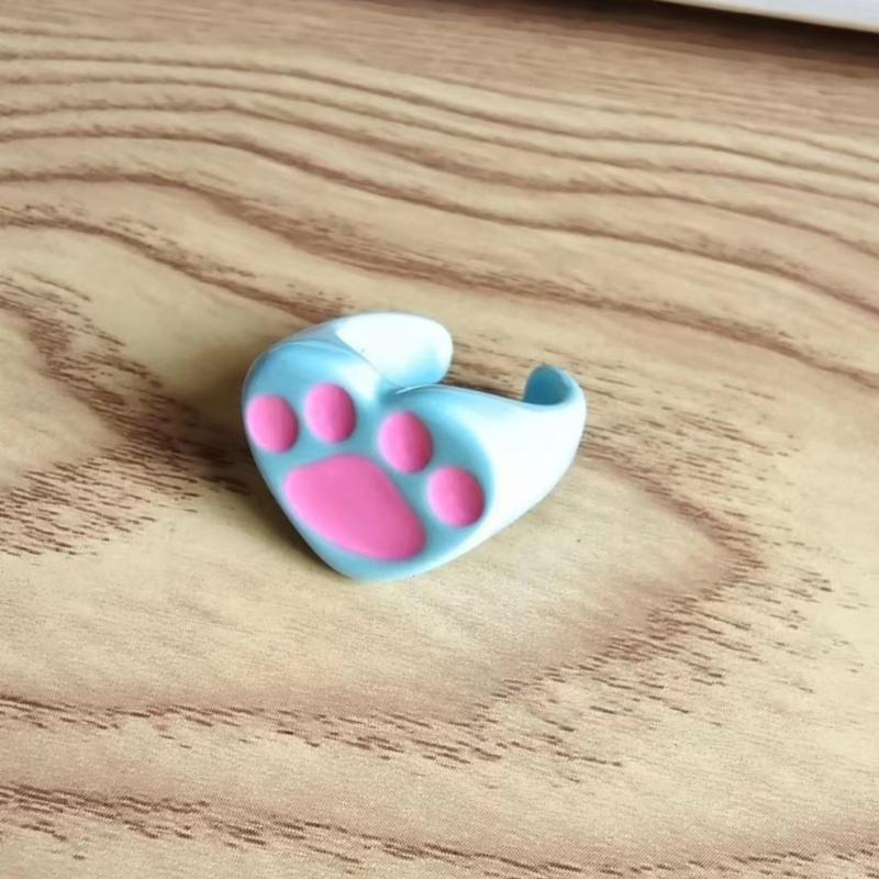 Resin Bear Paw Rings Casual Outfits Heart Open Rings Fashion Adjustable Finger Rings Personality Bear Paw Joint Rings