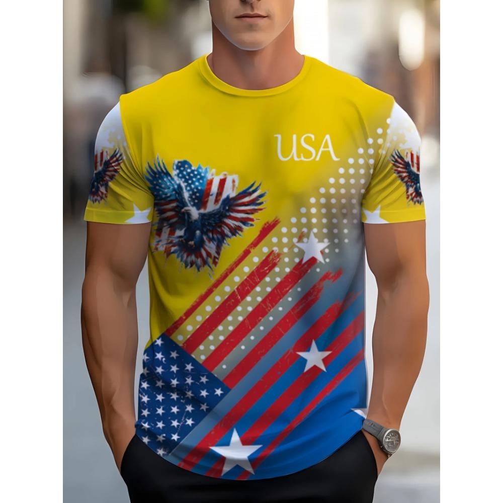 Sommer Amerikanische Flagge Muster 3D Gedruckte Herren T-Shirts Rundhals Kurzarm Lässig Harajuku Oberteile Streetwear Mode Kleidung
