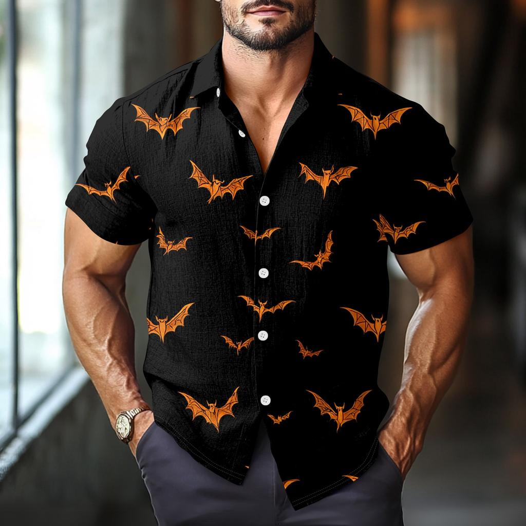 Men's Fashion Casual Loose Halloween Printed Short Sleeve Shirt