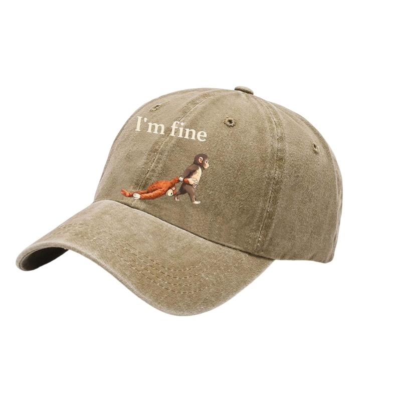 Punch Monkey Print Baseball Cap For Men And Women Unisex Adjustable Wash Cotton Sun Hat With Cartoon Pattern Daily Wear