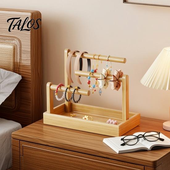 Jewelry Display Rack Wooden Headband Holder Stand, Hair Accessories Organizer Tray for Hairbands, Scrunchies, Wood Storage Ties, Bows & Clips,