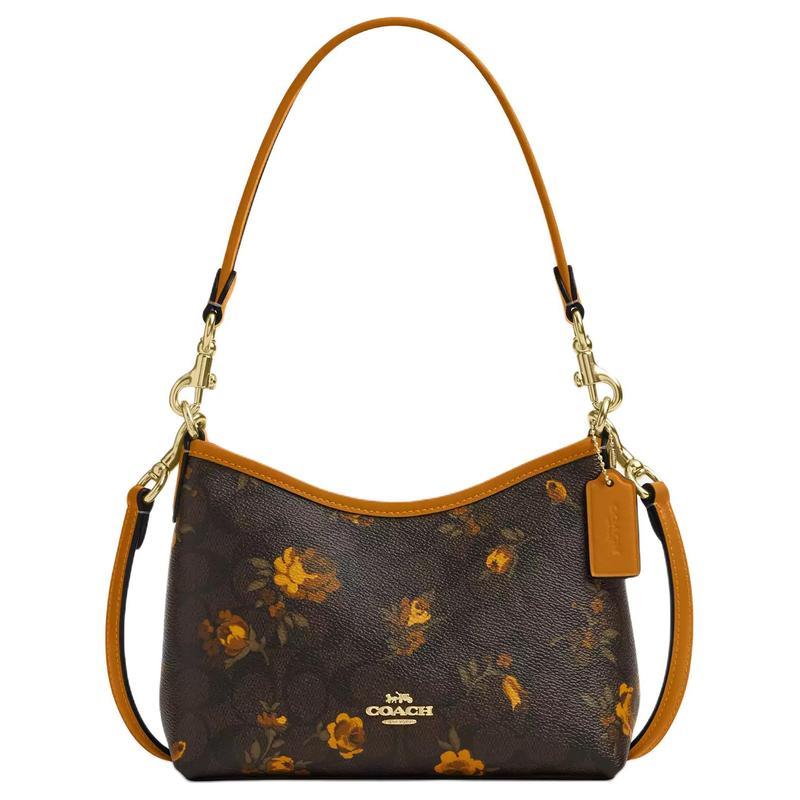 Coach Laurel 19 Floral Print Design Coated Canvas Crossbody Shoulder Bag Small Women's Walnut with Yellow