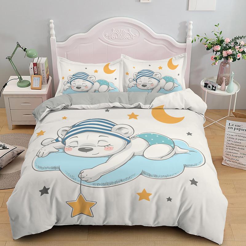 Cartoon Bear Duvet Cover Cute Animals Comforter Cover 2/3PCS Bedding Set Twin Full For Girls Children Kids's Bedroom
