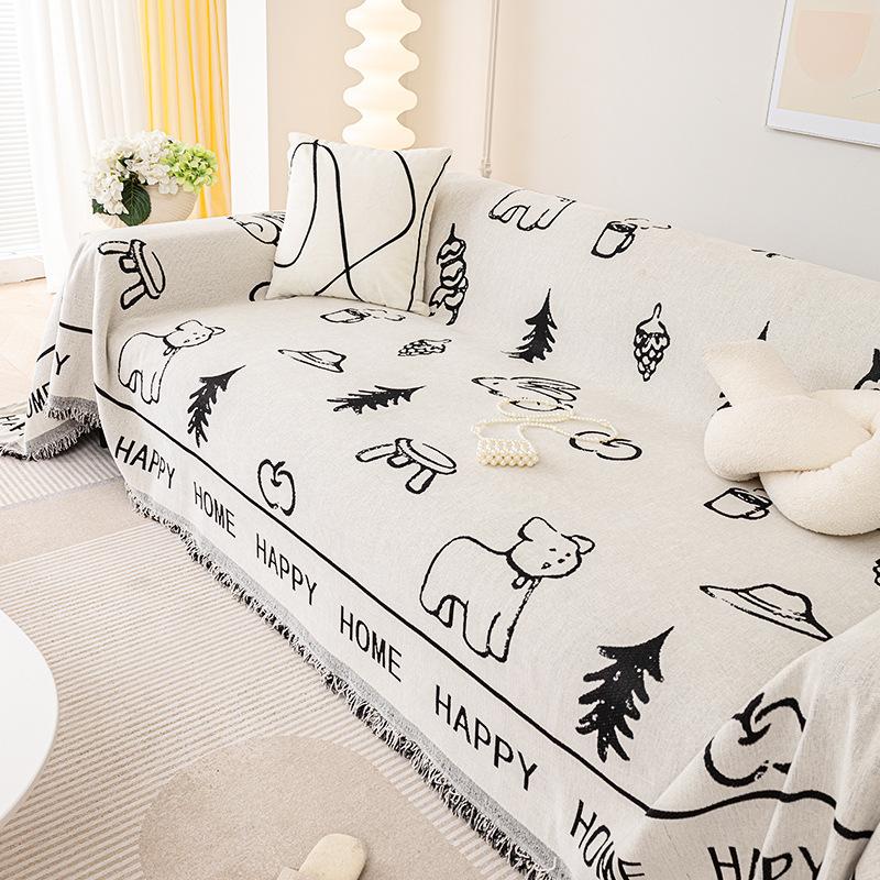 INS Simple Cartoon Sofa Towel Chenille Anti-Scratching Sofa Cover Cloth Four Seasons Universal Sofa Cover Cover Sofa Cover