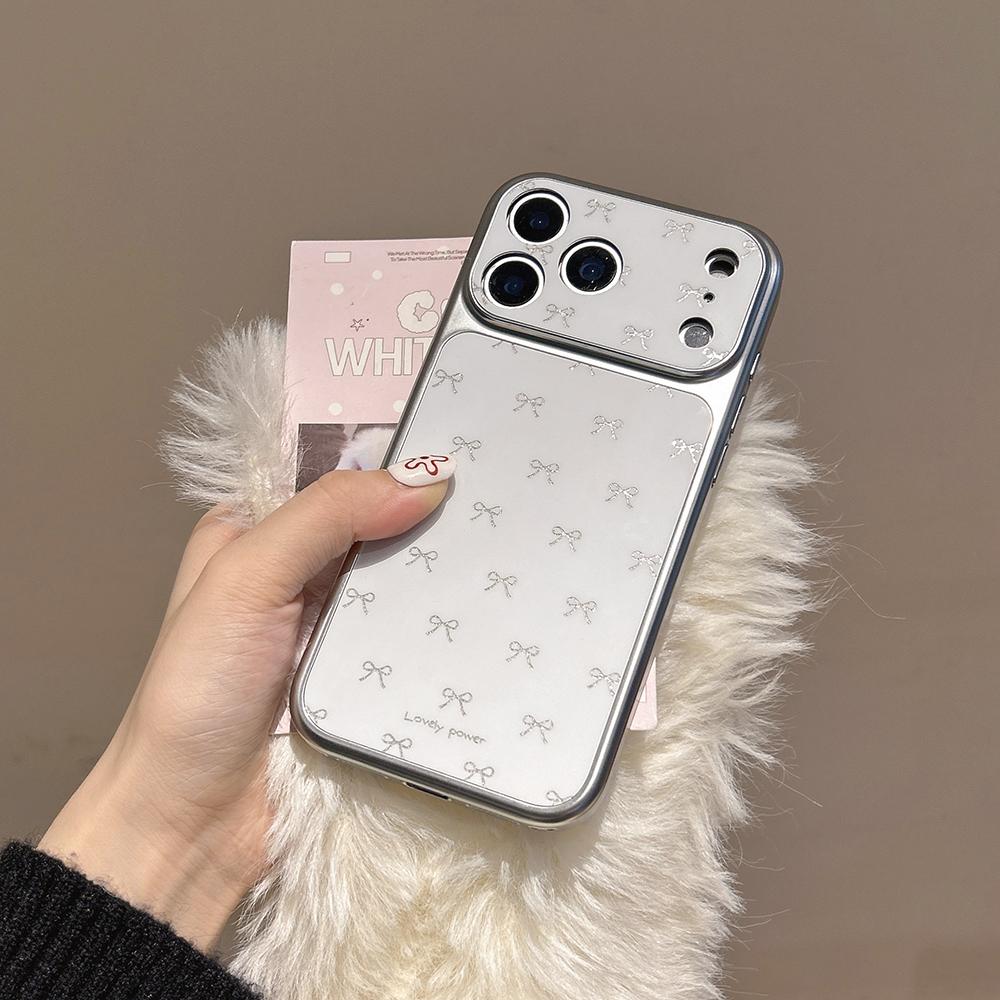 

Korean INS Full-Screen Cute Bowknot Electroplated Silver Phone Case for iphone 17 Promax 17pro 14 15 16 Promax Shockproof Cover iPhone 14