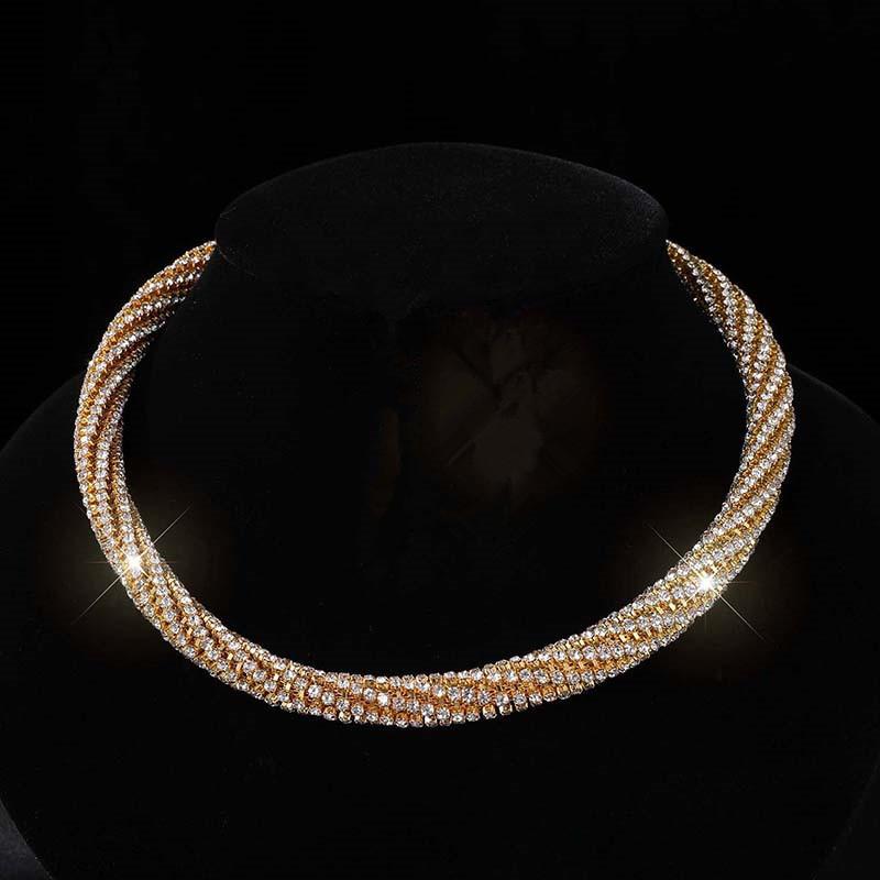 Rhinestone Necklace Wedding Gold Silver Collar Claw Chain Bride Full Diamond Necklace Neck Jewelry Women
