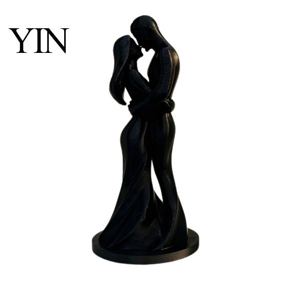 Durable Couple Figurine 3D Printed Black & White Hugging Statue, Minimalist Modern Sculpture with Abstract Embrace Love Form, Romantic Desk Decor for