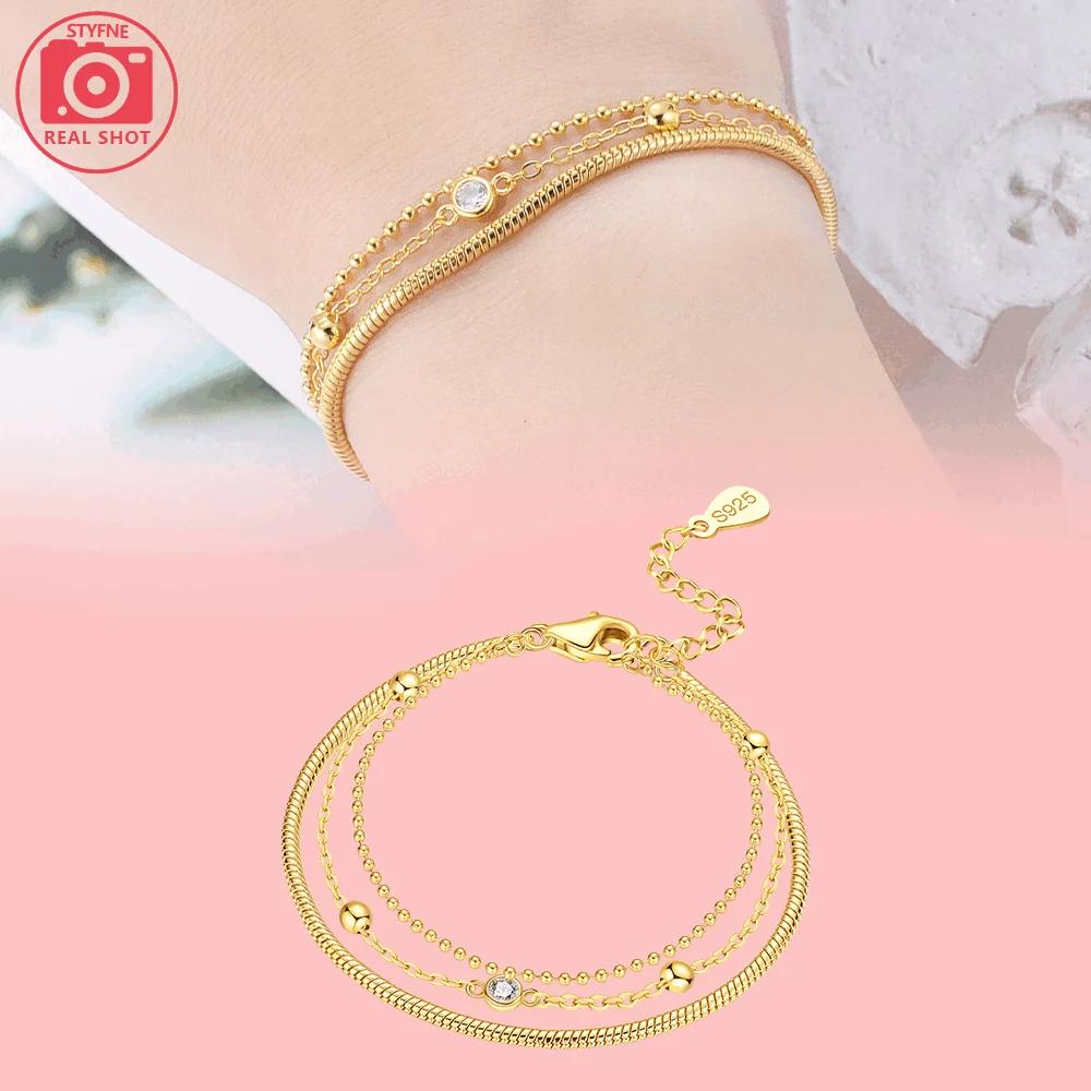 

Золотой Браслет Трехслойный Браслет с Белым Цирконом Оригинальная Медь Простой Юбилейный Нежный Подарок Изысканный Аксессуар