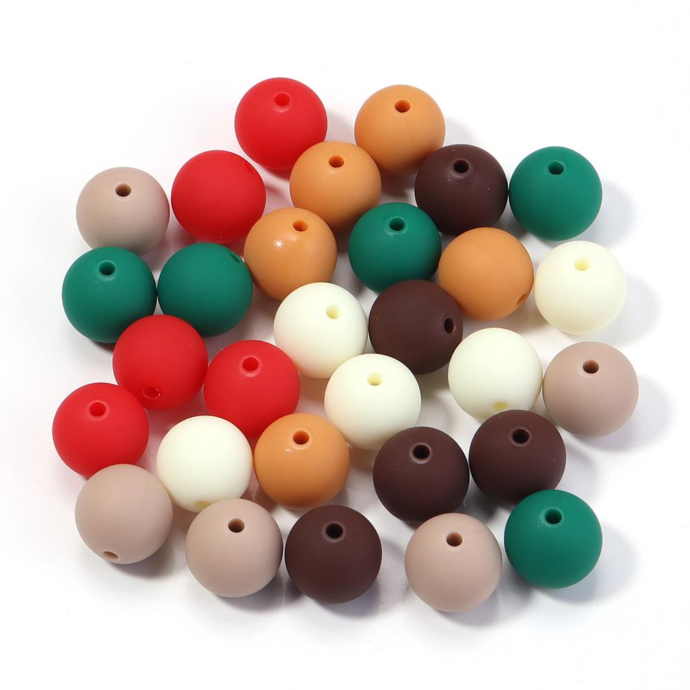 20-100pcs Acrylic Rubber Beads 6/8/10/12/14/16mm Christmas Color Round Loose Beads For Jewelry Making DIY Bracelets Necklace