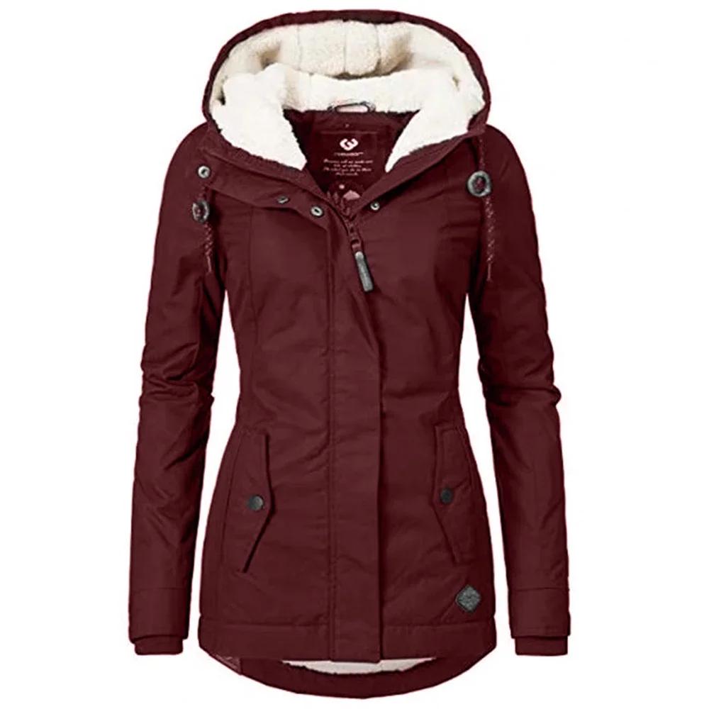 Parka invernali da donna caldi con cappuccio spesso in peluche cappotti da donna giacca di cotone lunga e media cappotto caldo outwear