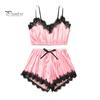 Dámský dvoudílný pyžamový set Krajkový lem Výstřih do V Cami Crop Top Šortky s elastickým pasem Ležérní bez rukávů Noční oblečení Lounge set
