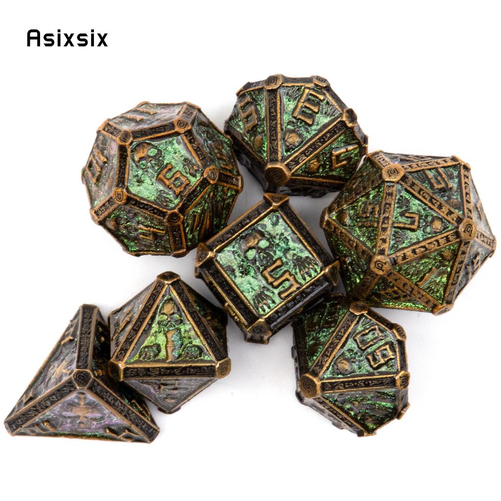 7 Pcs Copper Green Skull Metal Dice Solid Metal Polyhedral Dice Set Suitable for Role-Playing RPG  Board Game Card Game