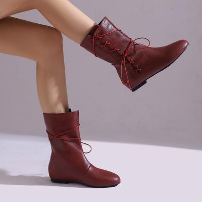 Women's Fashionable Flat Heel Ankle Boots Casual Wear Lace-Up Round Toe Vintage Comfortable All-Season Outdoor Low-Cut Boots US