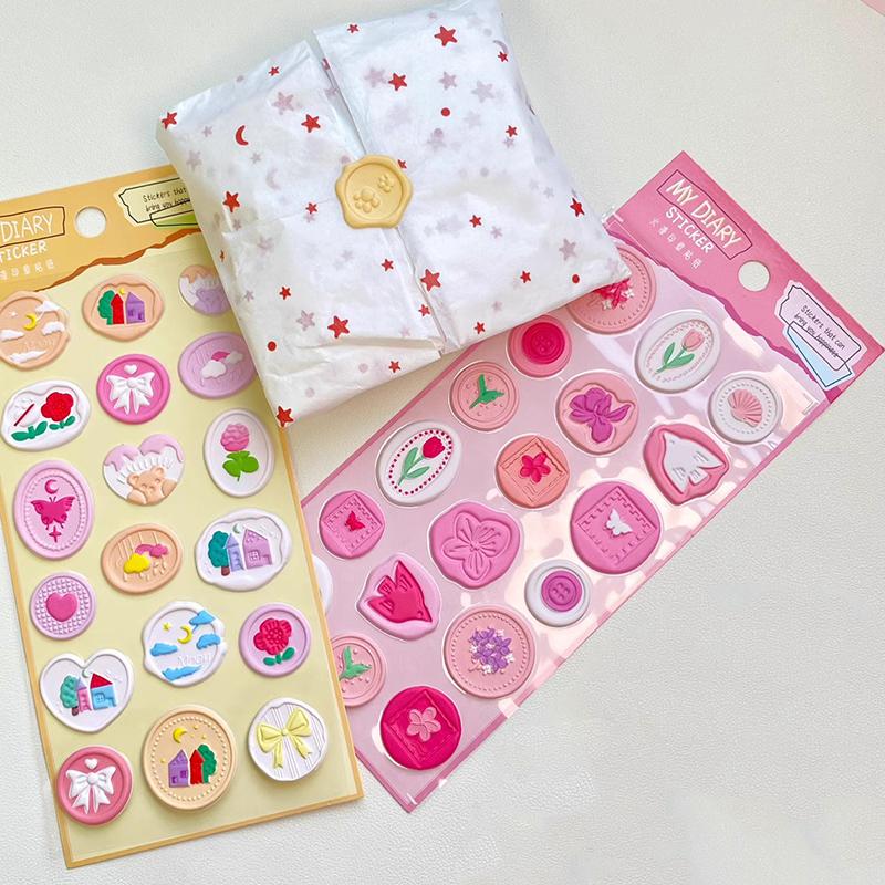 3D Wax Seal Stickers Cartoon 3D Stamp Stickers Envelope Sealing Sticker Invitation Envelope Stickers Decorative Scrapbook DIY