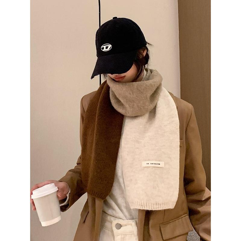 Autumn and winter splicing color matching plaid long thickened versatile warm scarf female scarf couple student solid color