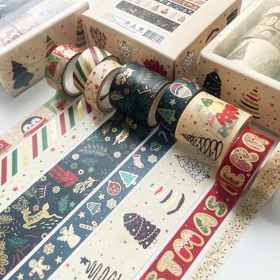 8pcs Merry Christmas Washi Tapes Set Gold Foil Paper Adhesive Masking Tape Stickers for Diary Album Decoration