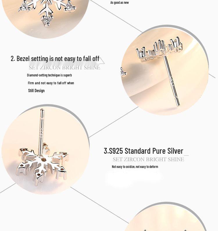 S925 Sterling Silver Snowflake Flower Stud Earrings with Inlaid Diamonds, Sweet and Romantic Christmas Accessory for Women