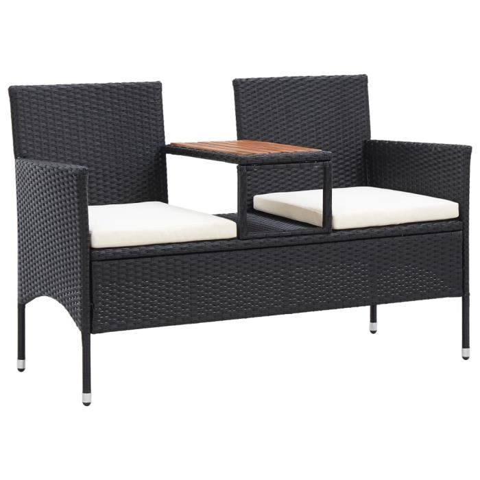 VidaXL Banc de jardin 2places et table à thé 143cm Résine tressée Noir
