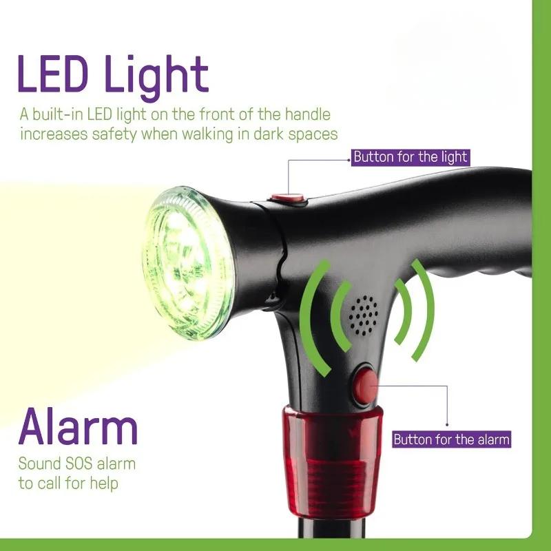 Smart Hand Crutches Cane Elderly People Four-legged Non-slip Aluminum Alloy With Light Folding Cane Flashlight SOS Alarm