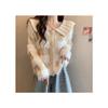 2024 Autumn/Winter Age-Defying Doll Collar Patchwork Stripe Plush Knit Sweater in Lazy Style