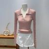 Design sense niche knitted long-sleeved shirt women's autumn slim-fitting and thin lo shirt unique popular top
