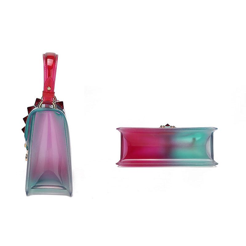 Ny mote Bærbar Gradient Transparent Jelly Bag Rivet Godteripose Skulder Messenger Square Bag