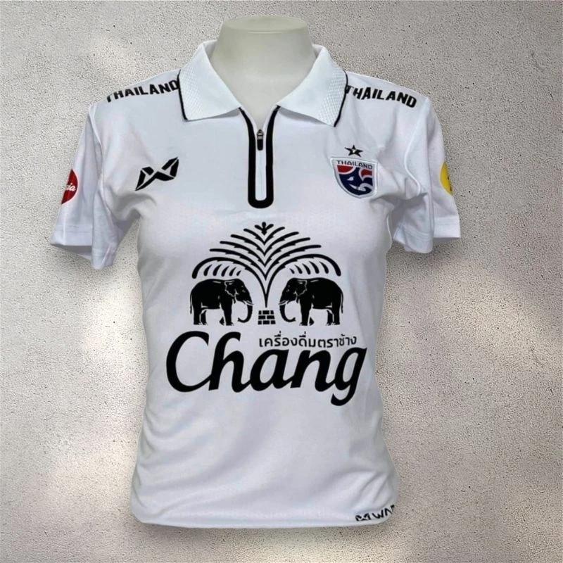Damen Thailand National Football Soccer Training JERSEY CHEER Fan Print Zip Vintage Retro Quick Dry Polo Shirt Kurzarm Elefanten Logo