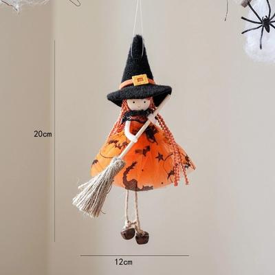 Creative Hanging Broom Girl Angel Pendant Bell Foot Halloween Witch Mesh Cute Halloween Decoration Thanksgiving Props