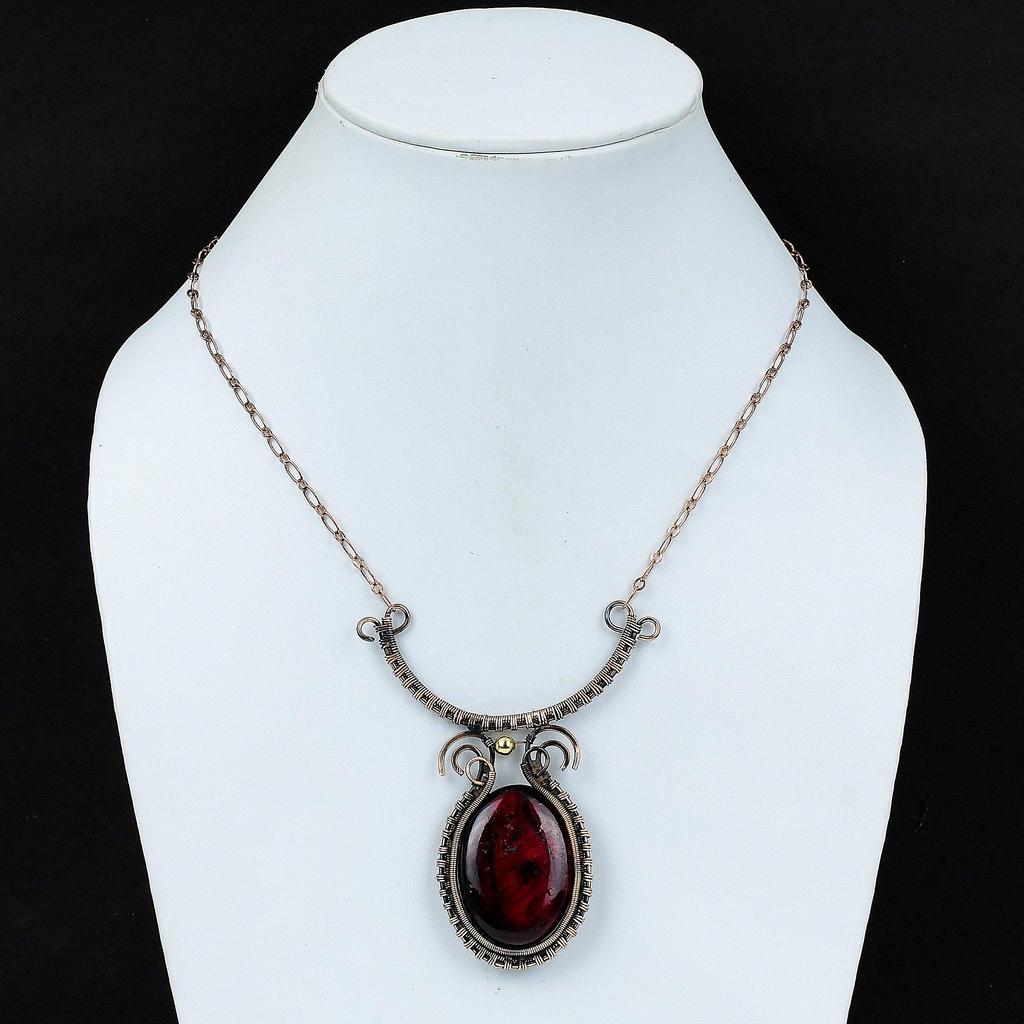 Roter Feuer Labradorit Kupfer Halskette Kupferdraht gewickelter Schmuck Handgefertigte verstellbare Halskette Edelsteinschmuck zum Geschenk Drahtwickel-Halskette